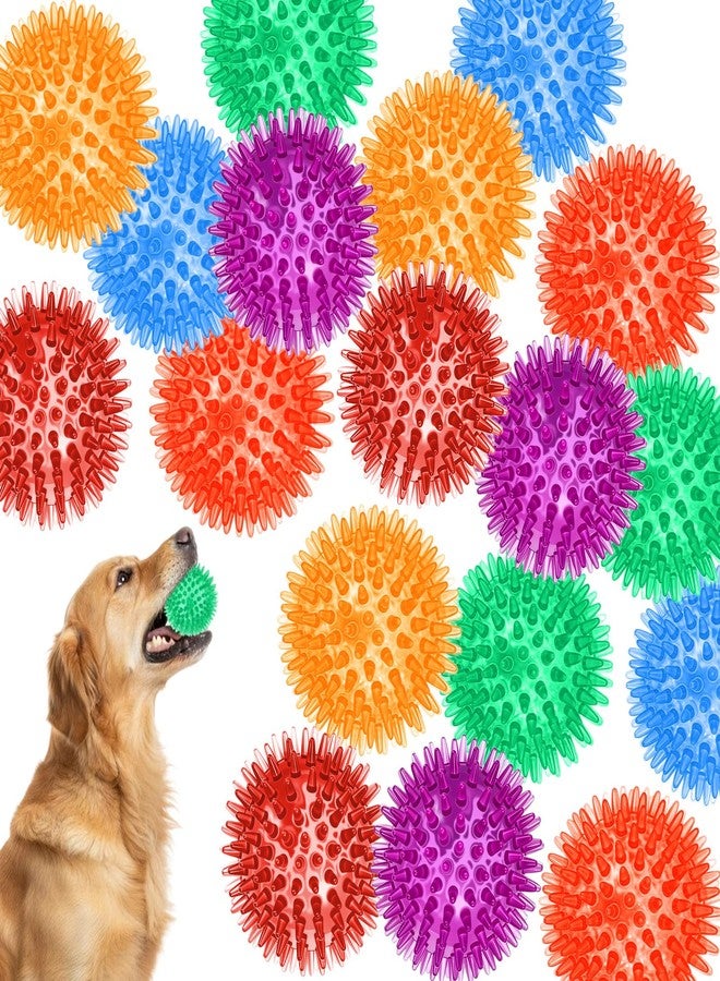 COMNICO 18 Pcs Squeaky Dog Toy Balls, 2.5 Inch Bulk Durable Spikey Dog Balls 6 Colors Puppy Chew Toys for Small Medium Large Dogs Clean Teeth and Training - Image 1